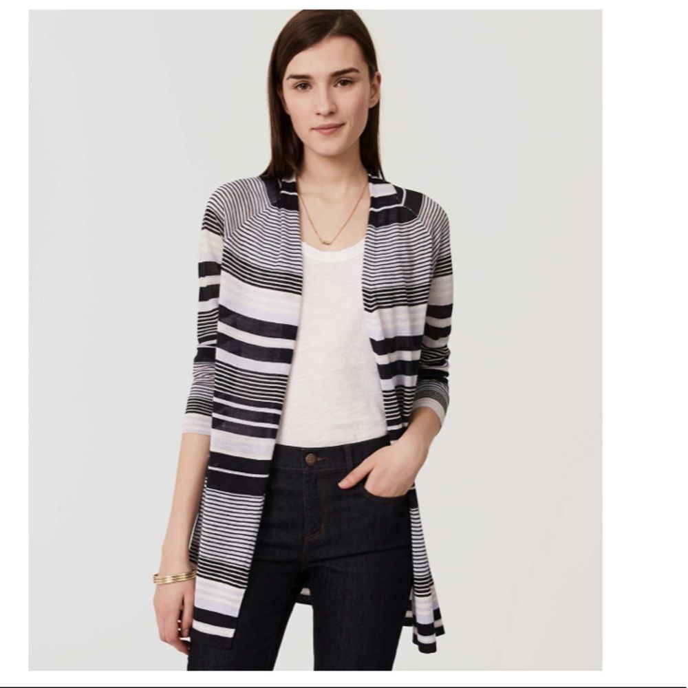 LOFT Striped Fine Knit Open Cardigan Sweater, Women's Size Medium